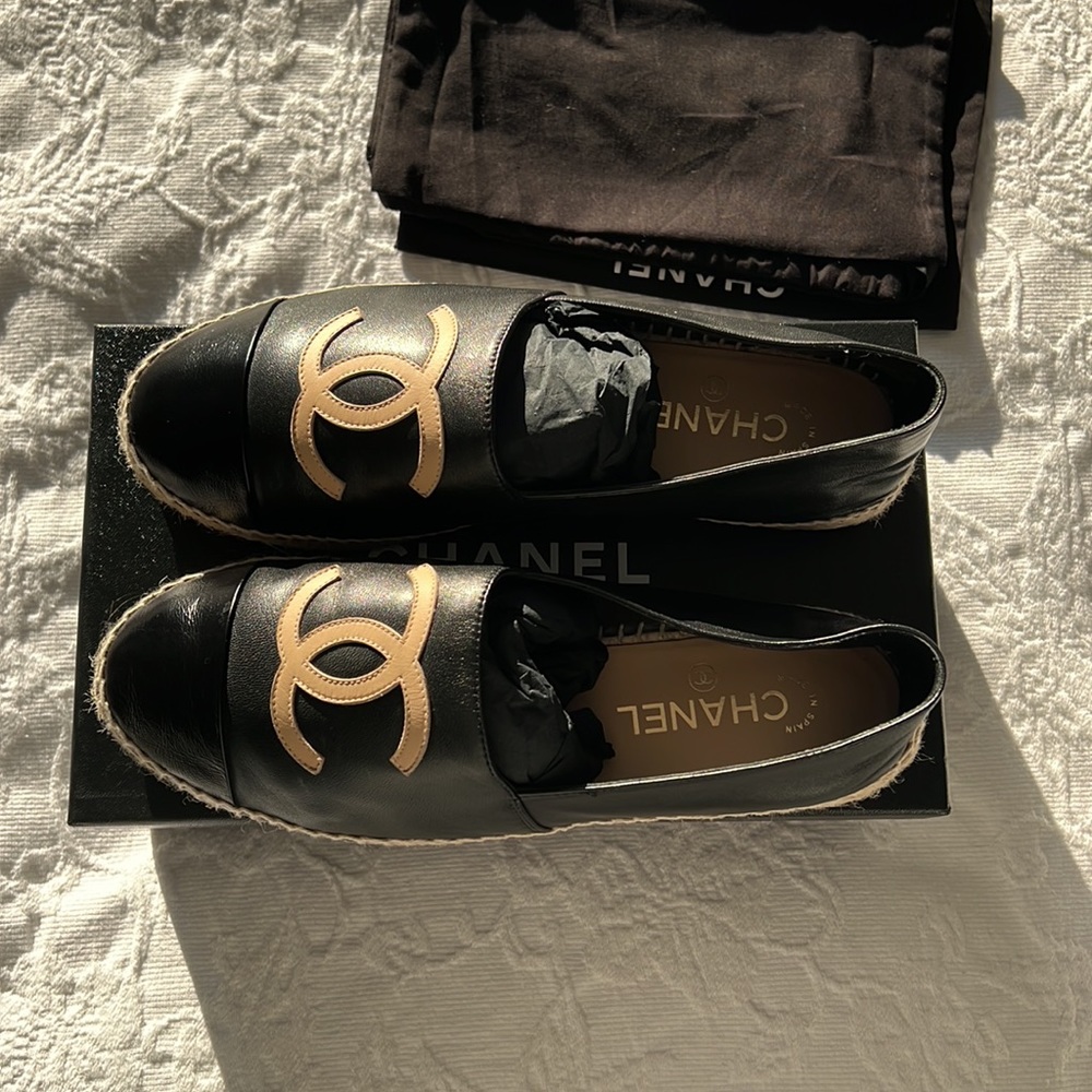 Classic Lambskin Black Chanel Espadrilles. Buttery smooth so comfy. Never worn
